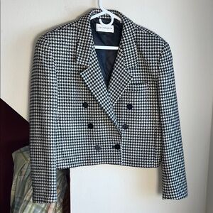 Liz Claiborne Black and‎ White Cropped Houndstooth Blazer 14 READ